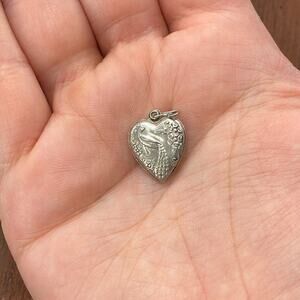 Vintage 925 Sterling Silver "Carl" Peacock Puffy Heart Pendant Bracelet Charm